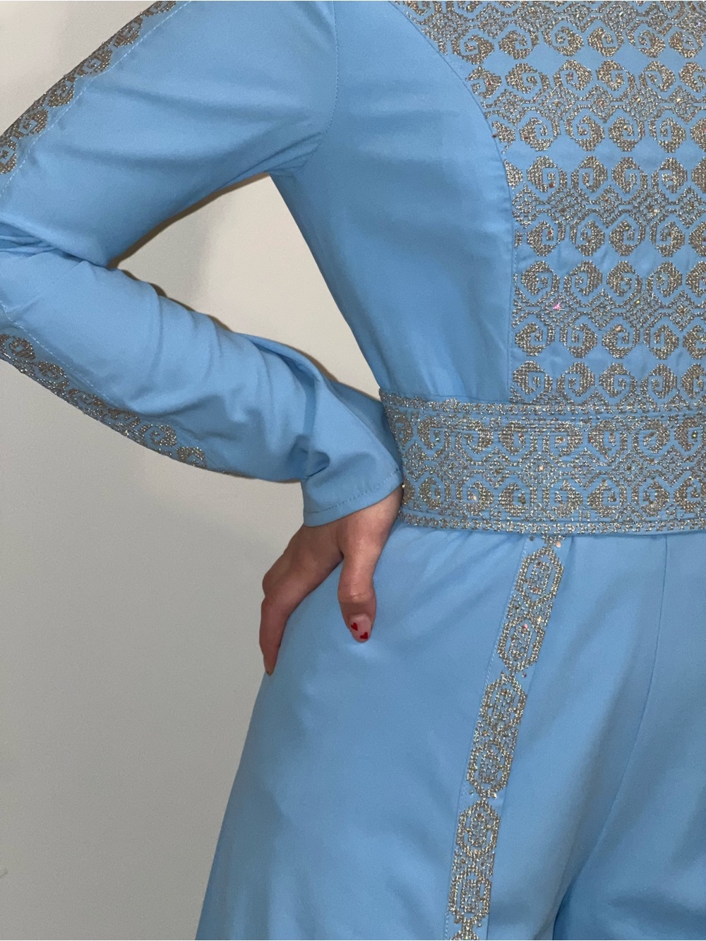 Brand New Blue Jumpsuit / Dress with Gold Embroidery